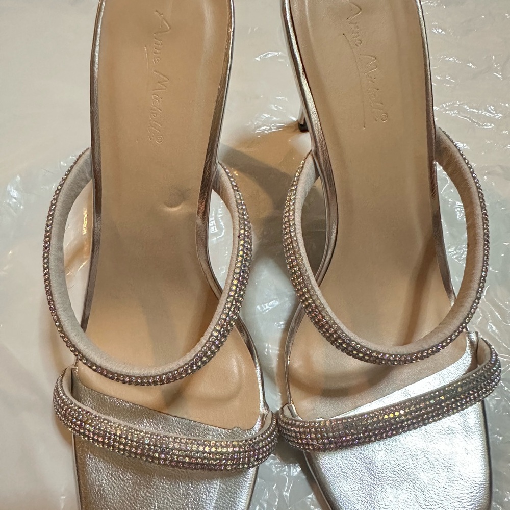 Anne Michelle Silver Heels with Rhinestone Embellishments
